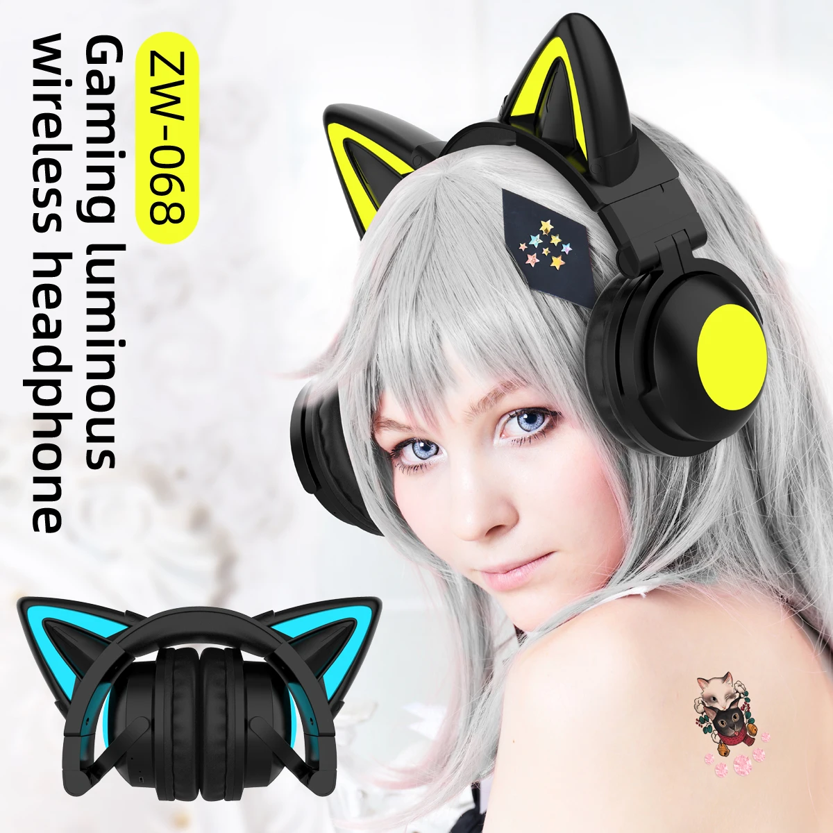 ZW068 auriculares Bluetooth lu - Cat Ear Bluetooth Headset Led reseña y precio